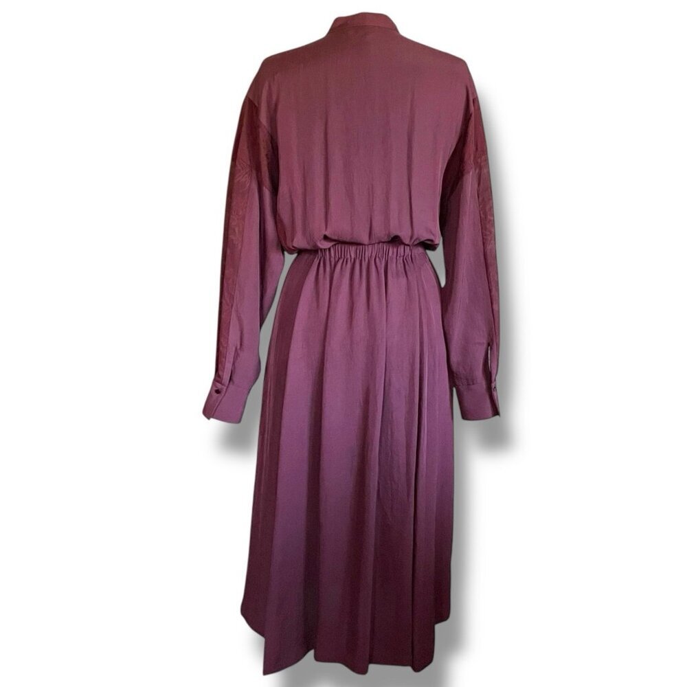 Vince Womens Midi Dress Sz Small Merlot Red Silk Jacquard Minimalist Blouson - Picture 10 of 12